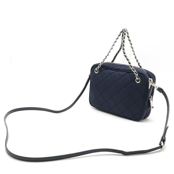 Prada Navy Quilted 2WAY Nylon Bag IMPUNTU TESSUTO Shoulder Leather - Picture 1 of 8